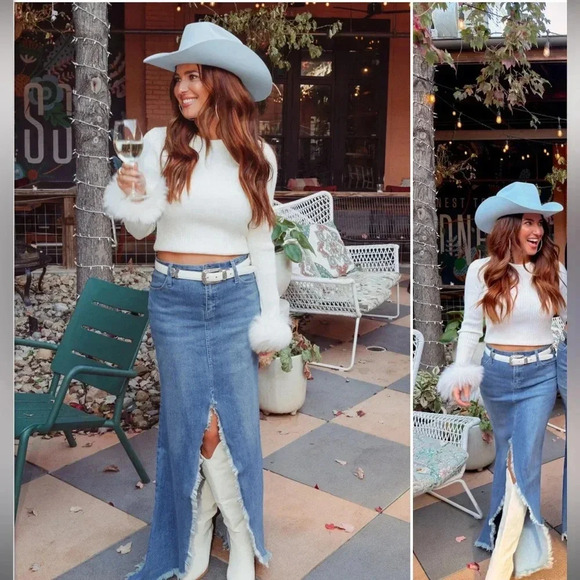 NWT Show Me your Mumu Reba Denim Maxi Skirt size 27 - Picture 3 of 16